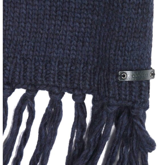 COACH Wool Blend Long Scarf Dark Blue Stars Fringe /822 - Picture 3 of 3